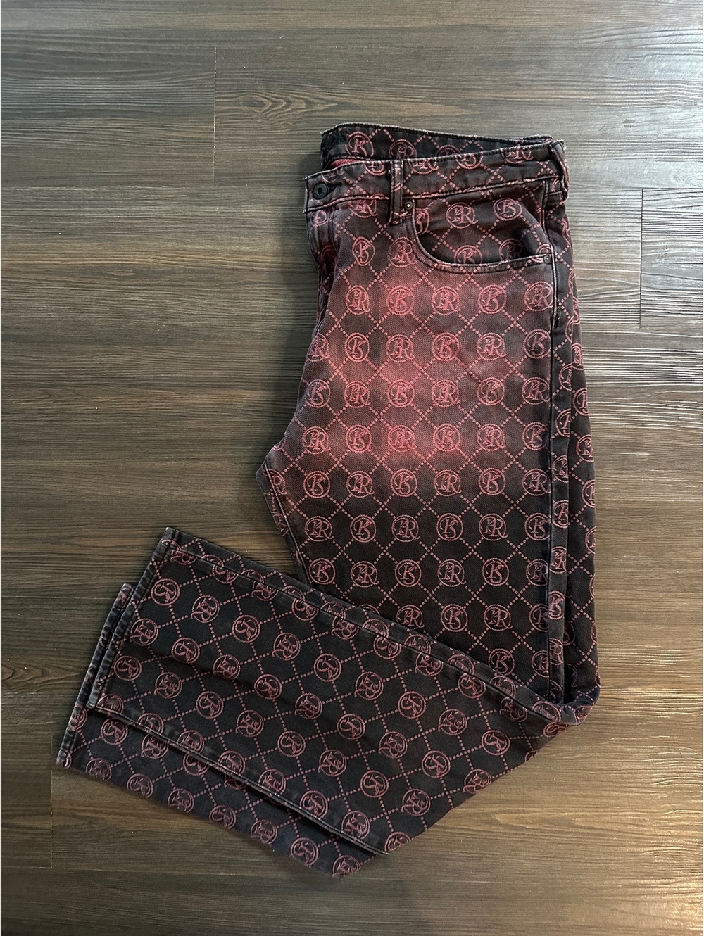 PRPS Demon Slim Straight Fit Jeans Men’s 40 Red Monogram Denim